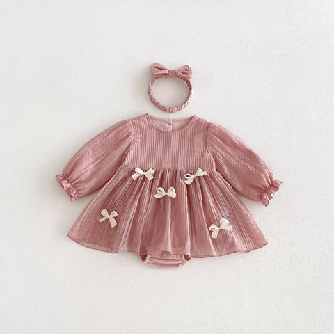 2 Pc Autumn Mini Pleat Bow Dress