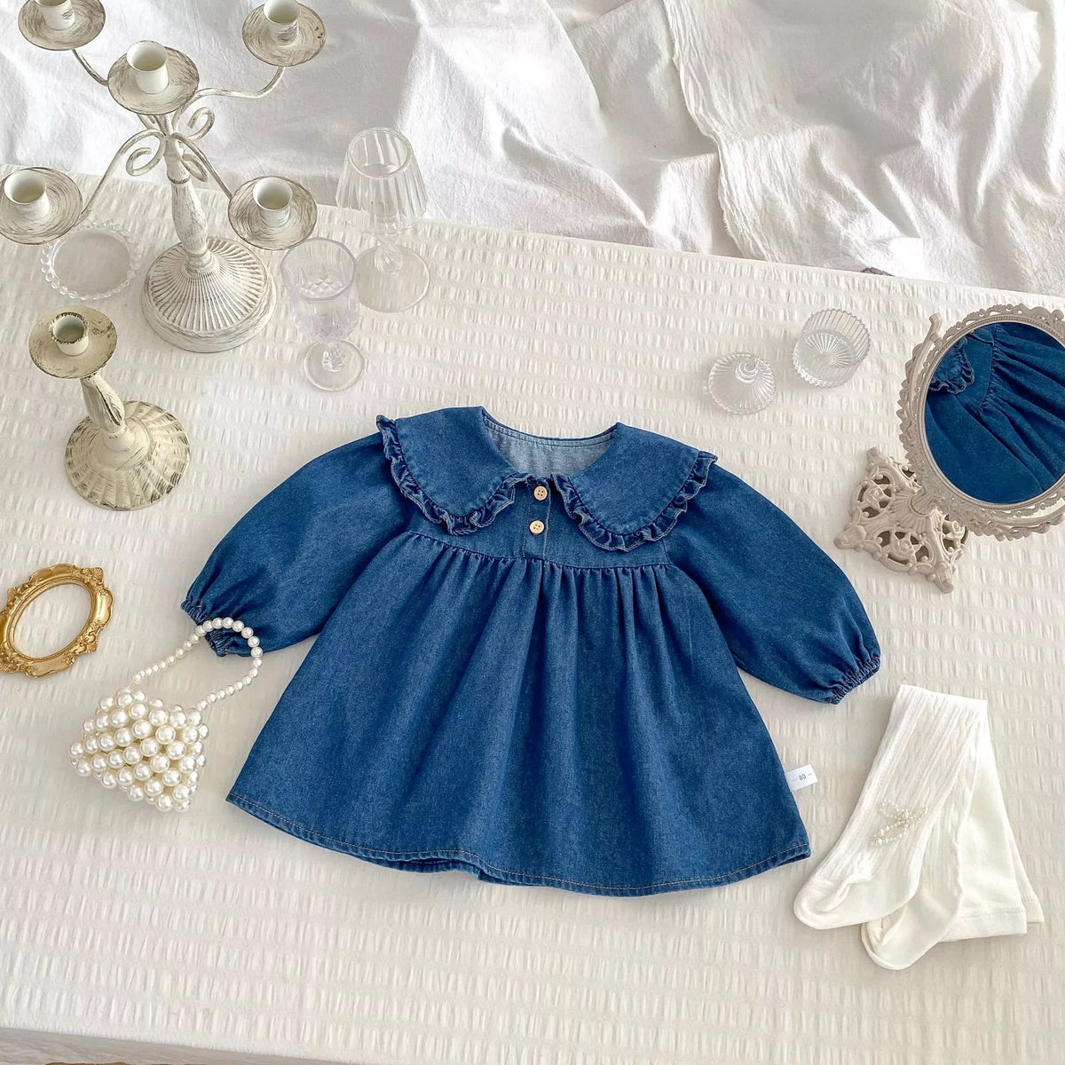 Girls Peter Pant Collar Denim Dress