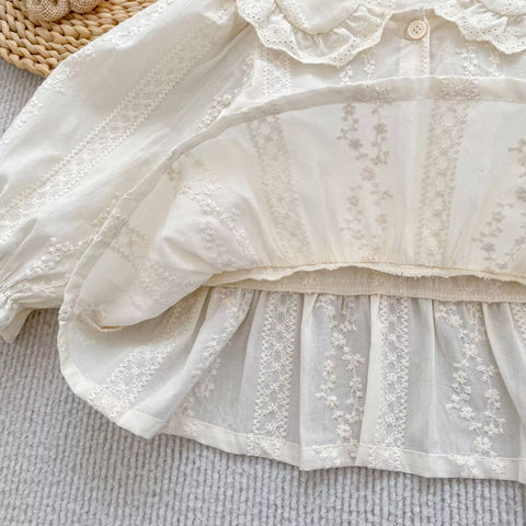 Girl Vintage Embroidered Ruffle Collar Blouse
