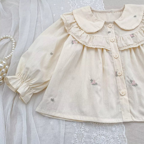 Baby Girl Floral Embroidered Ruffle Collar Blouse