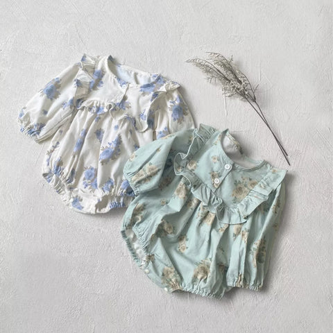 Baby Girl Floral Print Square Bib Bodysuit
