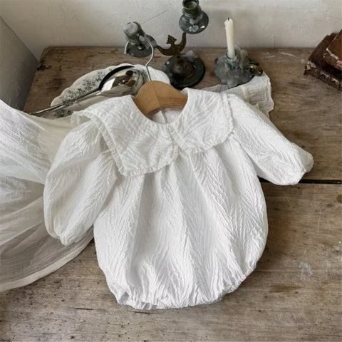 Baby Girl Textured Butterfly Bow Collar Bodysuit