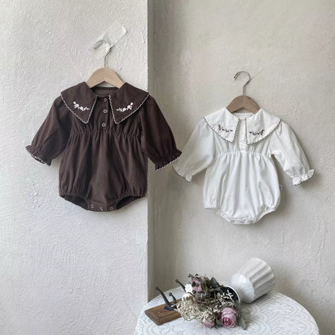 Baby Girl Floral Embroidered Collar Autumn Romper