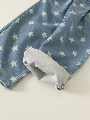 Toddler Girls Star Print Wide Leg Denim Pant