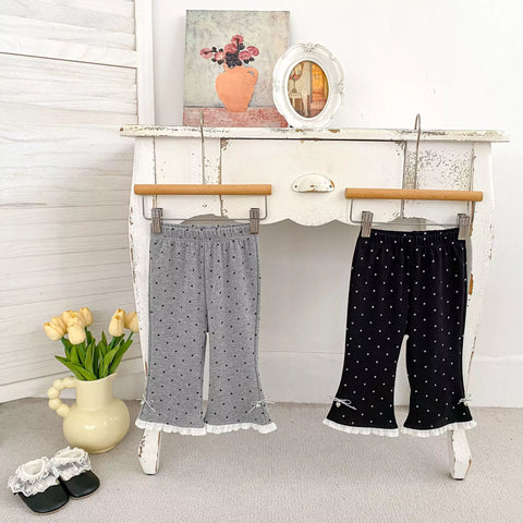 Girls Polka Dot Lace Trim Flare Pants