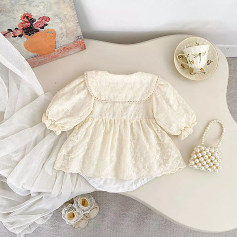 Baby Girl Floral Embroidered Lace Collar Romper Dress