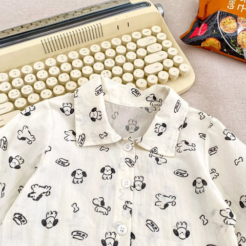 2 Pc Baby Boy Puppy Print Shirt & Overalls Set