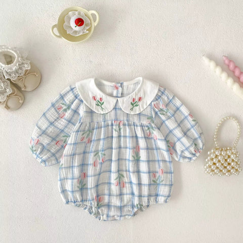 Baby Girl Grid Print Tulip Bodysuit