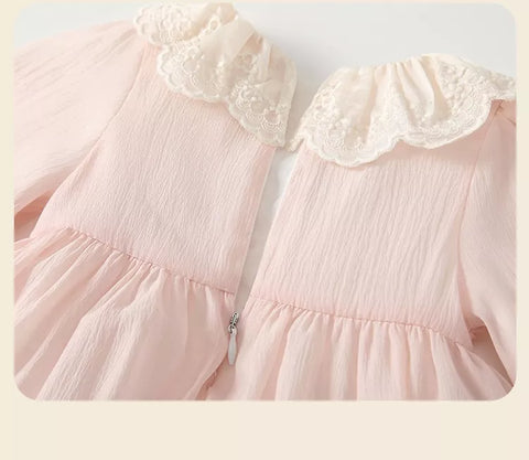 Baby Girl Lace Ruffle Collar Bow Romper Dress