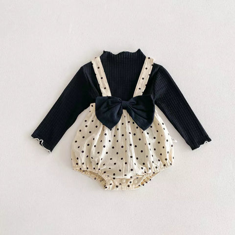 2 Pc Baby Girl Polka Dot Bow Bodysuit Set