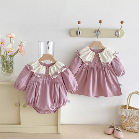 Baby Girls Bow Collar Bodysuit Dress