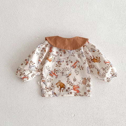 2 Pc Baby Girl Forest Animals Print Corduroy Overalls Set