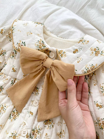 Baby Girls Floral Print Bow Padded Fleece Suit