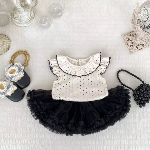 2 Pc Girls Ruffle Polka Dot Shirt w/ Tutu Skirt