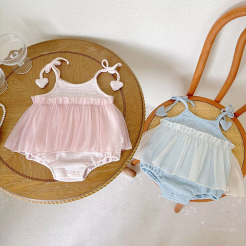 Baby Girl Waffle Knit Heart Cami Tutu Bodysuit Dress