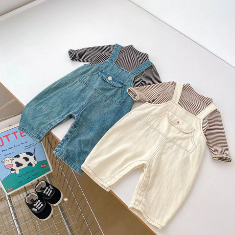 2 Pc Baby Stripe Shirt w/ Denim Overall