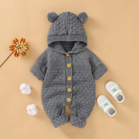 Baby Knit Button Up Bear Romper