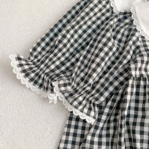 Girls Long Sleeve Gingham Collar Dress/ Bodysuit