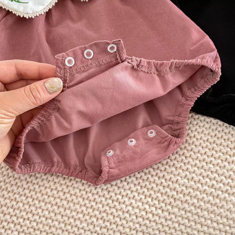 Baby Girls Corduroy Bodysuit with Flower Collar