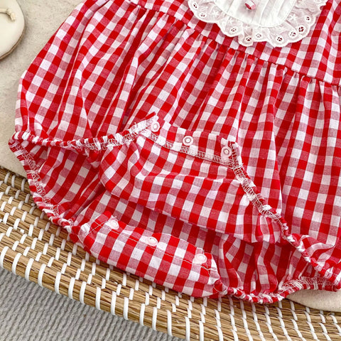 Baby Girl Gingham Pintuck Bib Bodysuit