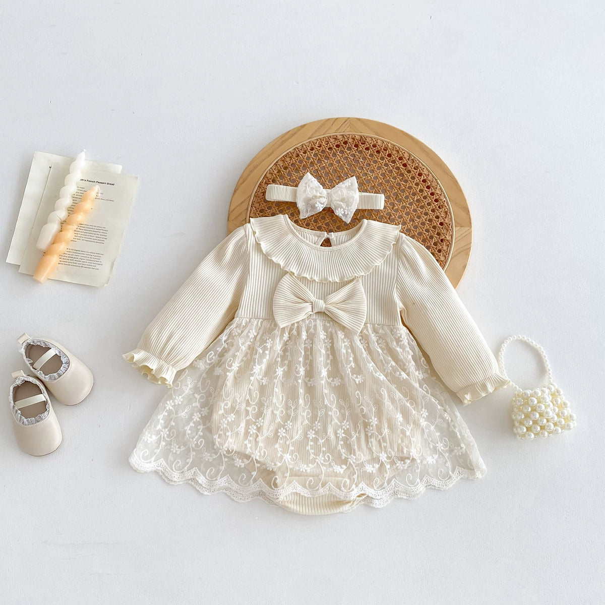 2 pc Baby Girl Spring Lace Overlay Bodysuit Dress