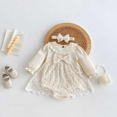 2 pc Baby Girl Spring Lace Overlay Bodysuit Dress