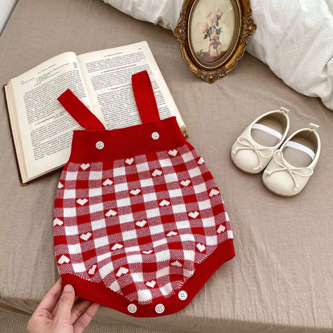 2 Pc Baby Girl Hearts Blocks Knit Cardigan & Bodysuit Set