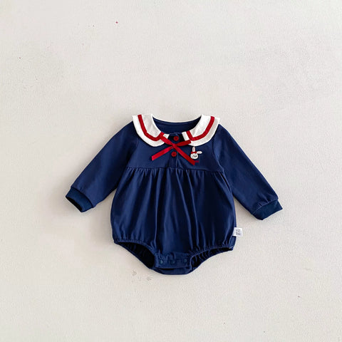 Baby Girls Bunny Ear Collar Color Block Ribbon Dress