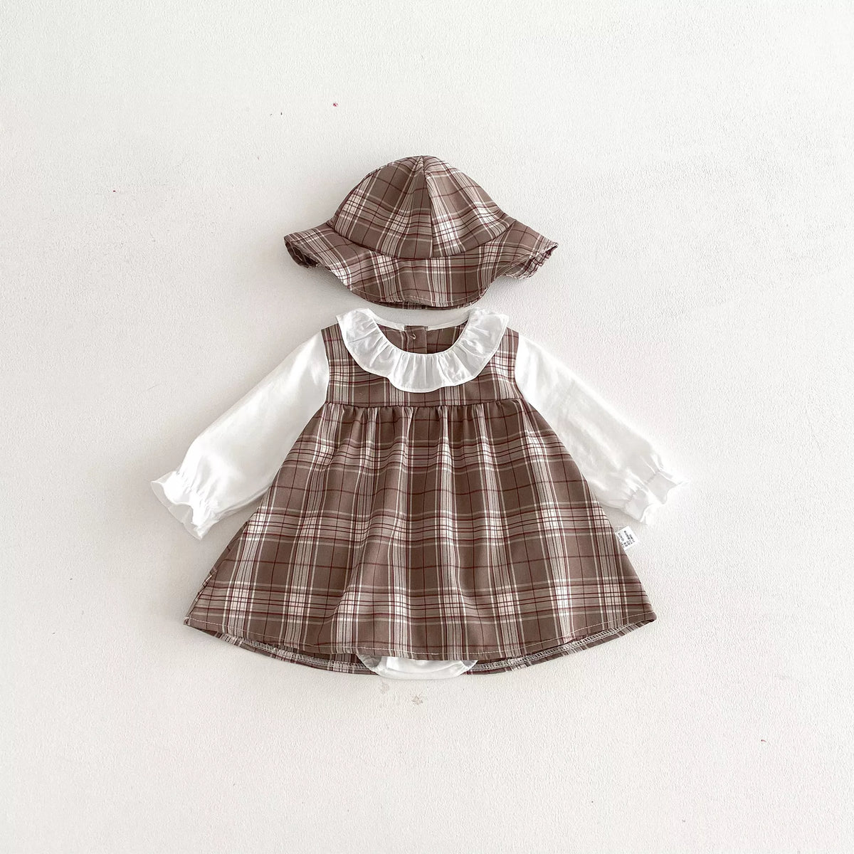 2 Pc Baby Girl Long Sleeve Plaid Dress with Hat