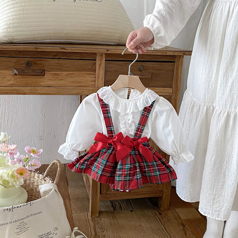 2 Pc Baby Girl Holiday Plaid Bodysuit w/ Ruffle Collar Shirt
