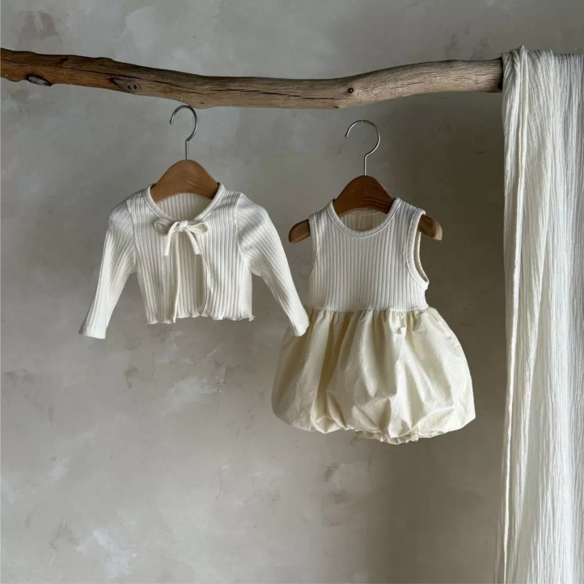2 Pc Baby Girl Ribbed Cardigan & Bubble Hem Dress