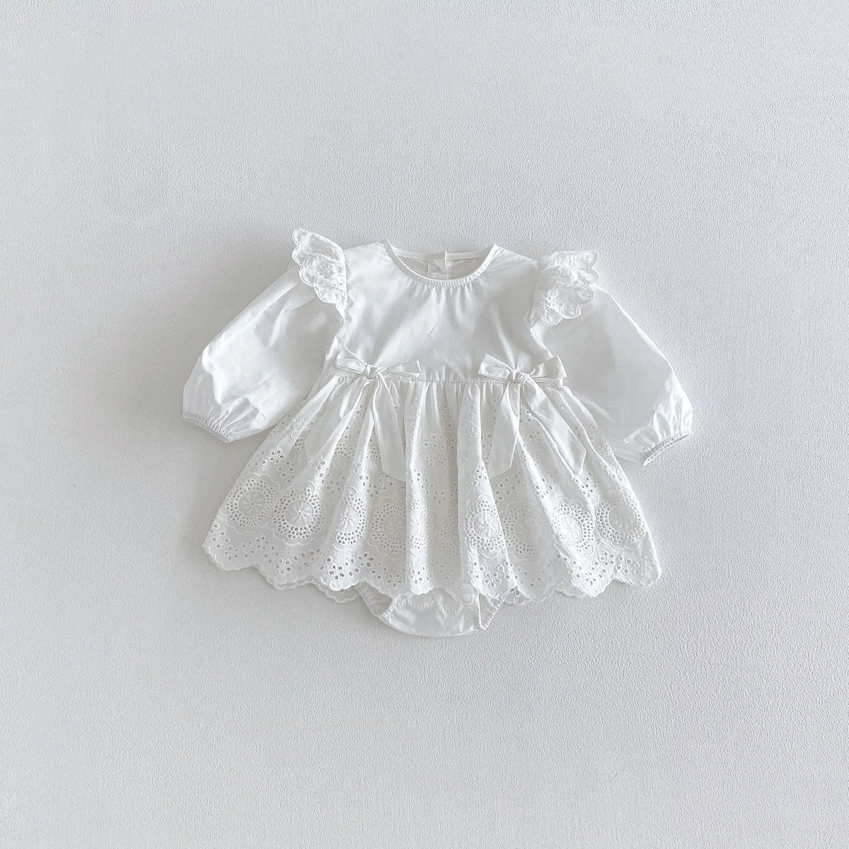Baby Girl Long Sleeve Eyelet Bow Dress
