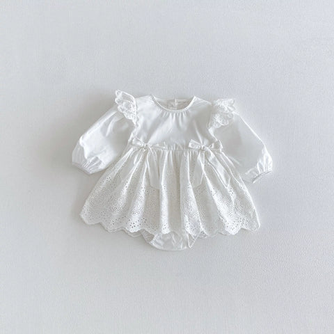 Baby Girl Long Sleeve Eyelet Bow Dress