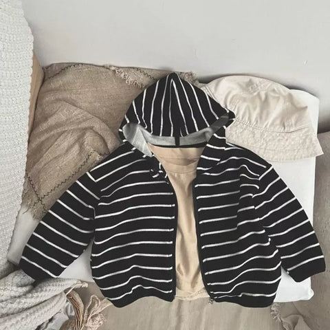 Unisex Kids Stripe Knitted Zip Up Hoodie