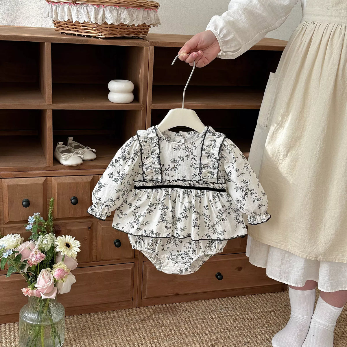 Baby Girl Spring Garden Motif Vintage Bodysuit