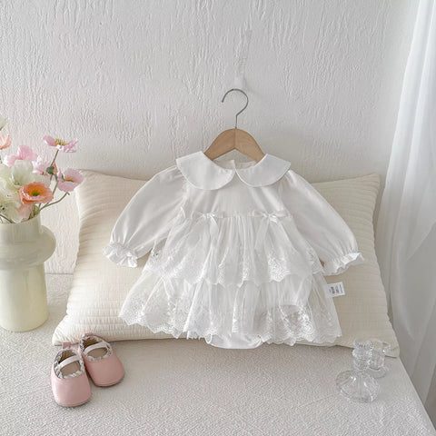 Baby Girl Long Sleeve Collar Lace Overlay Bodysuit
