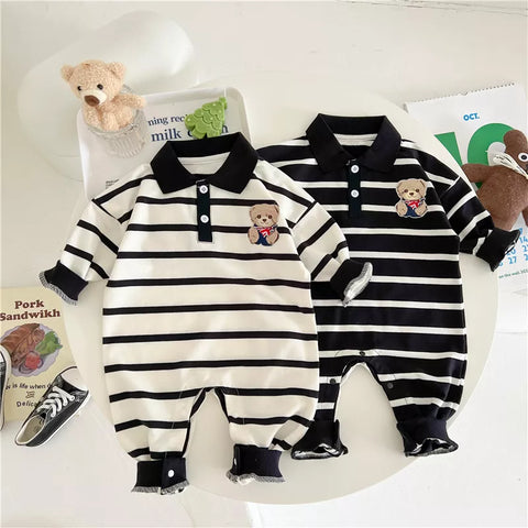 Baby Boy Stripe Bear Logo Polo Romper