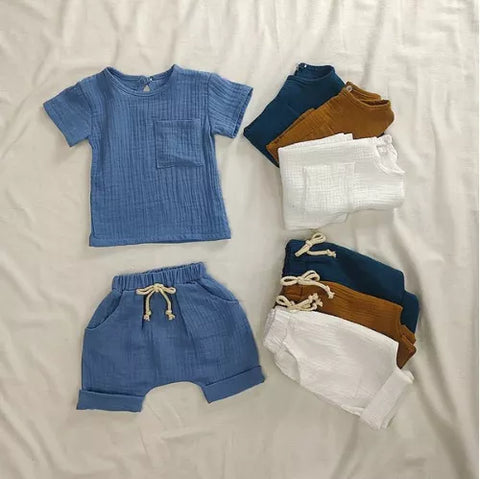 2 Pc Baby Boys Summer Cotton Tee & Short Set