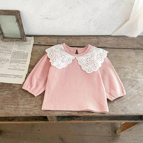 2 Pc Girls Baby Girl Ribbed Lace Collar Set