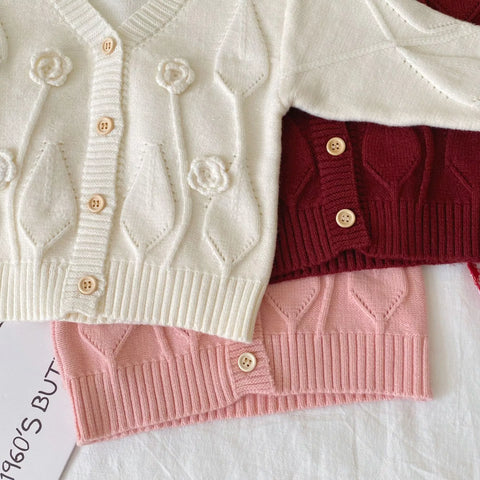 2 Pc Baby Girl Flower & Leaf Cardigan Bodysuit Set