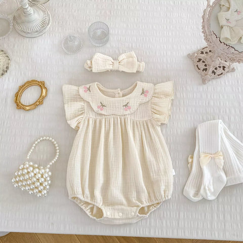 2 Pc Baby Girls Cherry Bib Cotton Bodysuit
