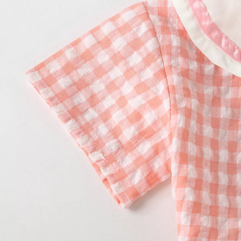 2 Pc Baby Girl Gingham Plaid Sailor Collar Set