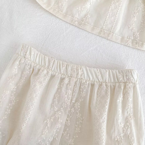 Baby Girl Floral Eyelet Pattern Top & Bloomer Shorts Set