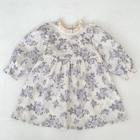 Girls Vintage Style Lavender Floral Bodysuit Dress