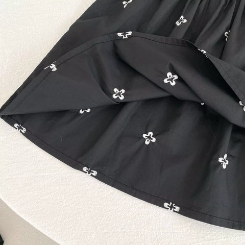 Girls Clover Embroidery Bubble Sleeve Bodysuit Dress
