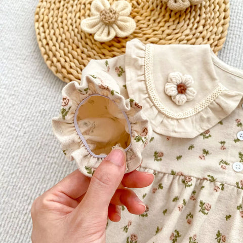 Girls Vintage Floral Ruffle Collar Bodysuit or Dress