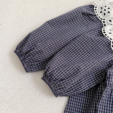 Girls Hollow Collar Plaid Bodysuit or Dress