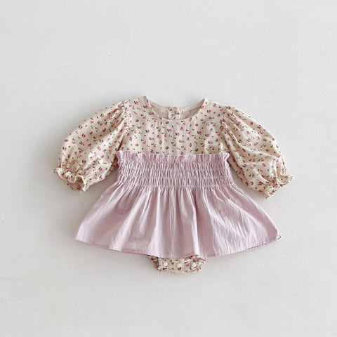 Baby Girls Ditsy Floral Smocked Waist Bodysuit Dress