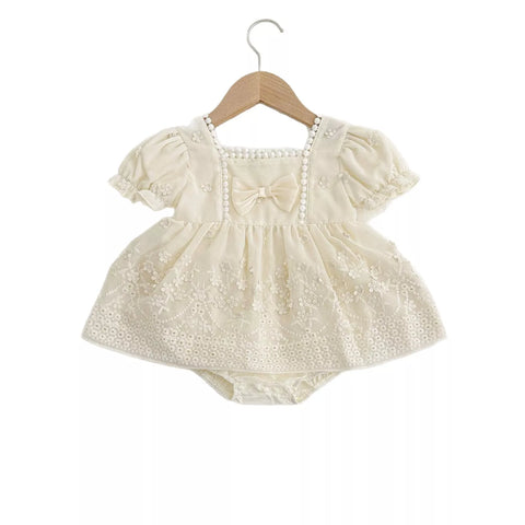 Baby Girl Square Neck Bow Puff Sleeve Dress