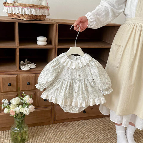 Baby Girl Vintage Floral Motif Ruffle Collar Dress